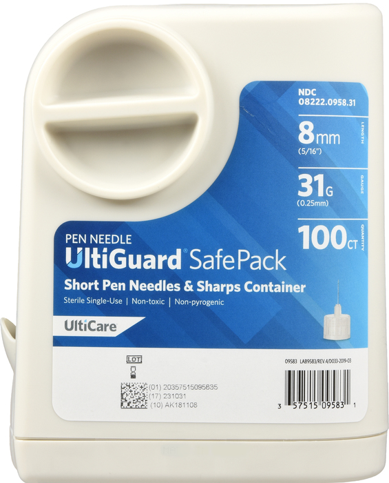 UltiGuard SafePack Pen Needles 31Gx8mm 100ct