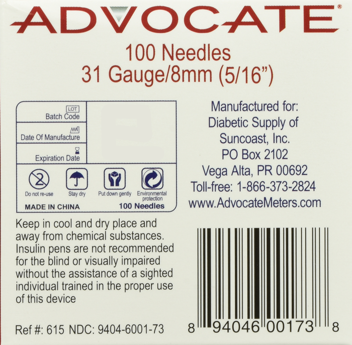 ADVOCATE PEN NEEDLE 31G 8MM 100CT