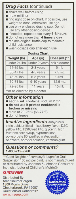 Good Neighbor Pharmacy Children's Ibuprofen 100mg Berry Liquid 4oz