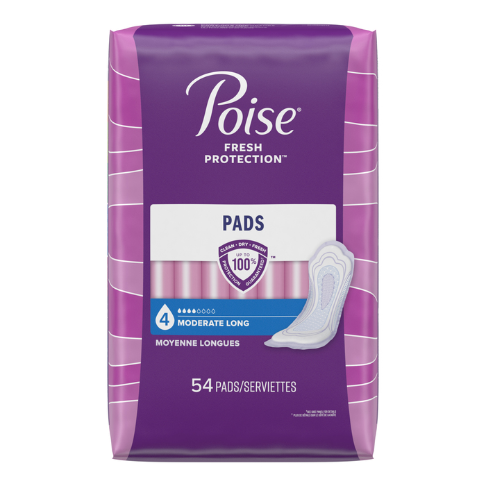 Poise Long Length Moderate Absorbency Pads 54ct