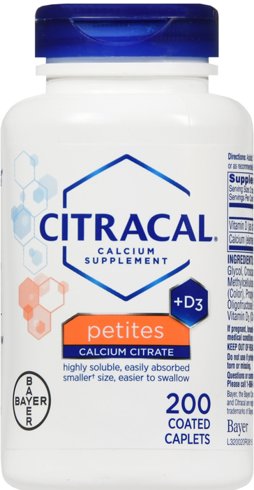 Citracal Petites Calcium Citrate + D3 Coated Caplets 200ct