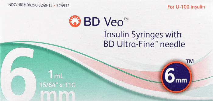 BD Veo Insulin Syringes 1mL 31Gx6mm 100ct