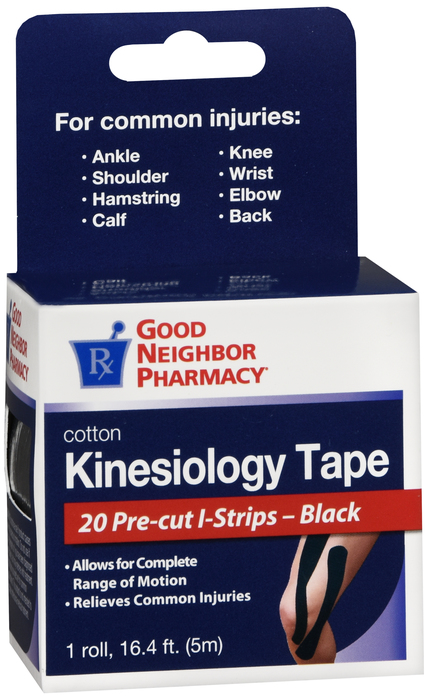 Good Neighbor Pharmacy Kinesiology Cotton Pre-Cut Strips Black Tape 20ct