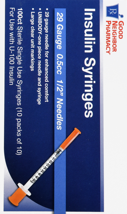 Good Neighbor Pharmacy Insulin Syringes 29Gx1/2" 0.5cc 100ct