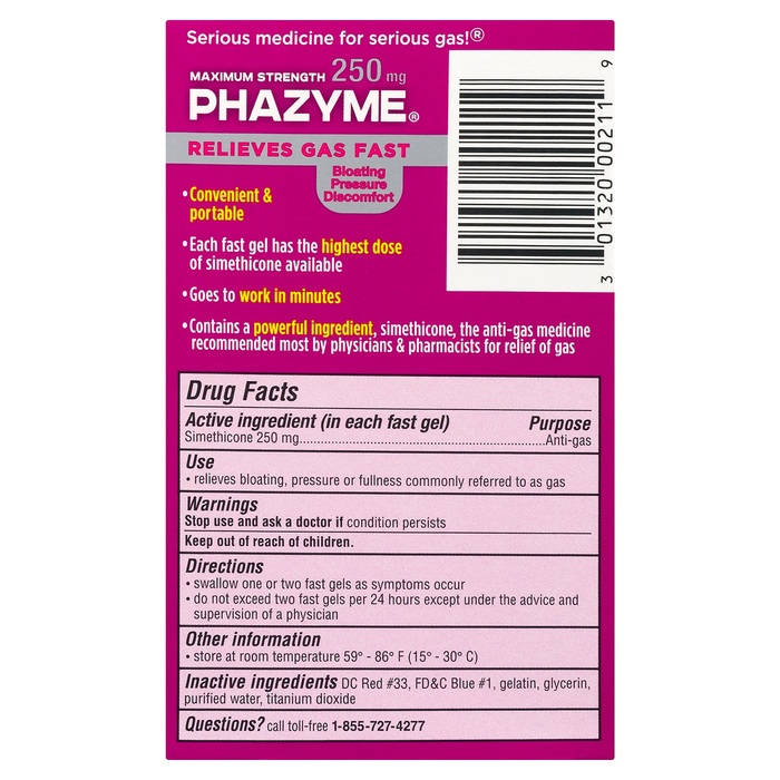 Phazyme Maximum Strength 250mg Gas Relief Fast Gels 12ct