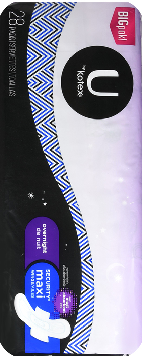 U by Kotex Overnight Security Maxi Pads with Wings 28ct