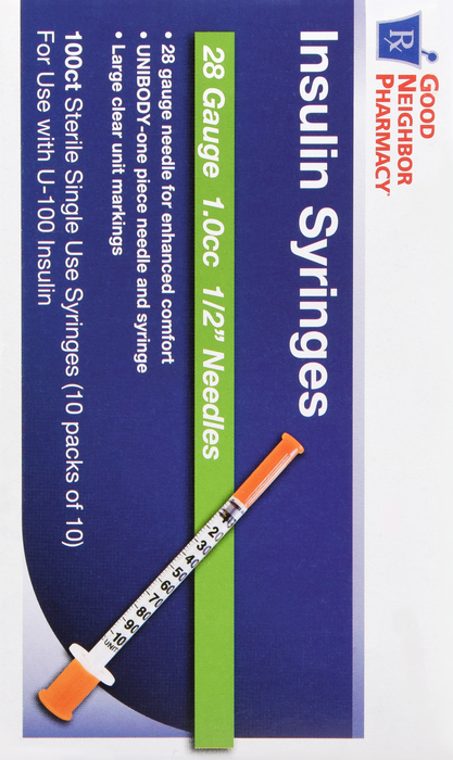 Good Neighbor Pharmacy Insulin Syringes 28Gx1/2" 1cc 100ct