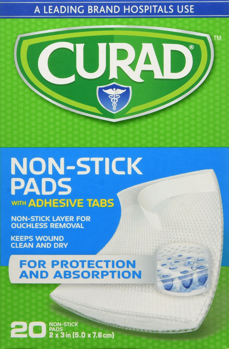 CURAD PAD NON-STICK W/ADH TAB 2"X3" 20CT