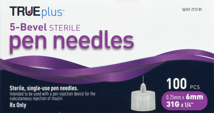 TRUEplus 5-Bevel Pen Needles 31Gx6mm 100ct