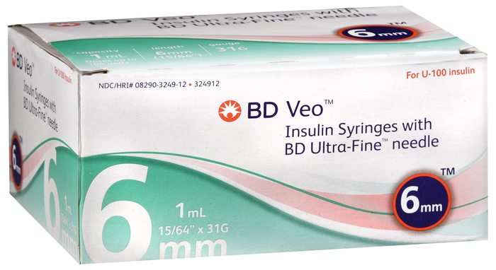 BD Veo Insulin Syringes 1mL 31Gx6mm 100ct