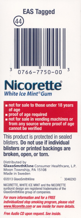 Nicorette Stop Smoking Aid 2mg White Ice Coated Nicotine Gum 100ct