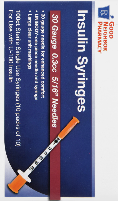 Good Neighbor Pharmacy Insulin Syringes 30Gx5/16" 0.3cc 100ct