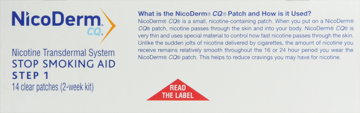 NicoDerm CQ Nicotine Patches 21mg Step 1 Clear Patches14ct