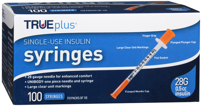 TRUEPLUS SYRINGE 1/2" 28GX0.5CC 100CT