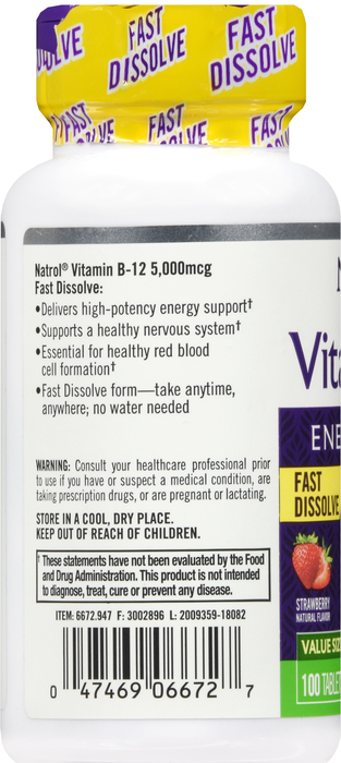 Natrol Vitamin B-12 Energy Support Fast Dissolve Tablets 100ct