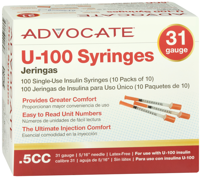 ADVOCATE INSULIN SYRINGE 31G .5CC 100CT