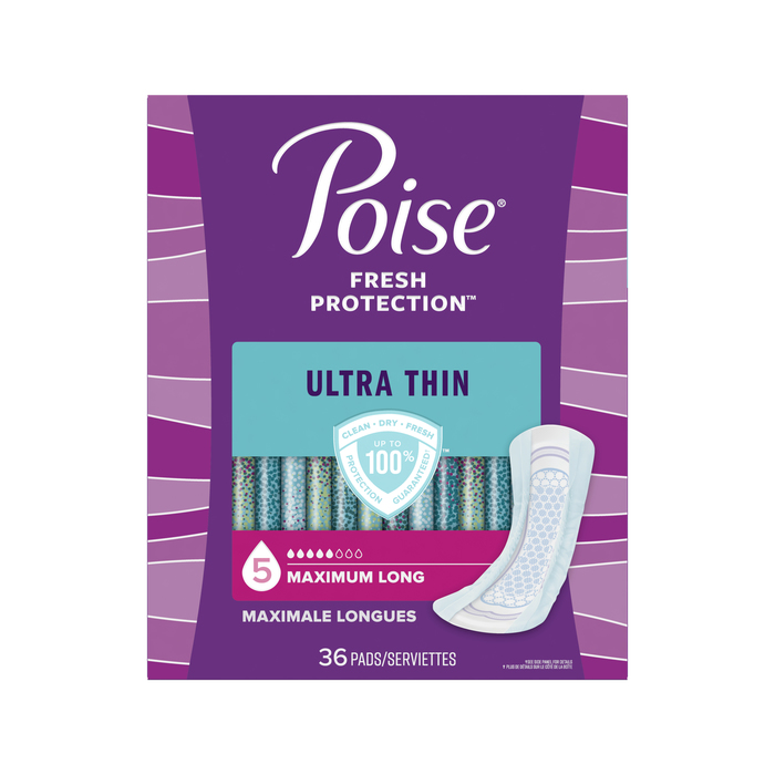 POISE ULTRA THIN MAXIMUM LONG PAD 2X36CT