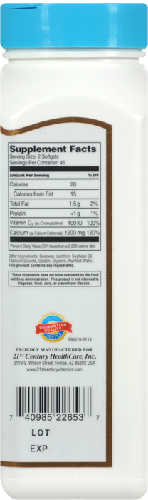 21st Century Calcium 1200mg + D3 Liquid-Filled Caplets 90ct