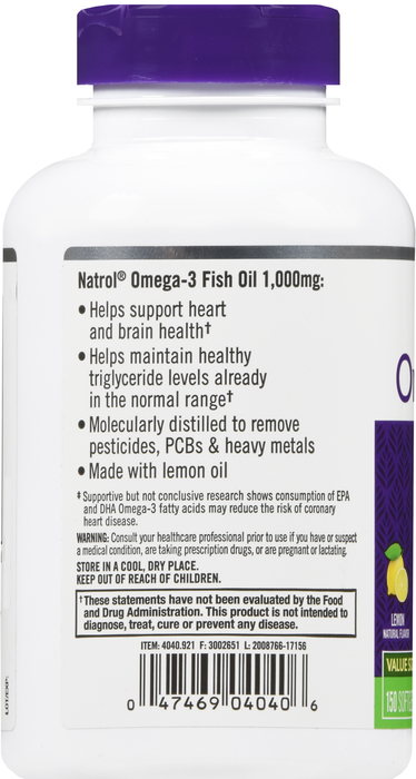 Natrol Omega-3 Fish Oil 1000mg Dietary Supplement Softgels 150ct