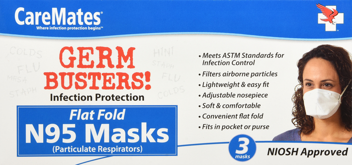 CAREMATES N95 NIOSH MASKS 3CT