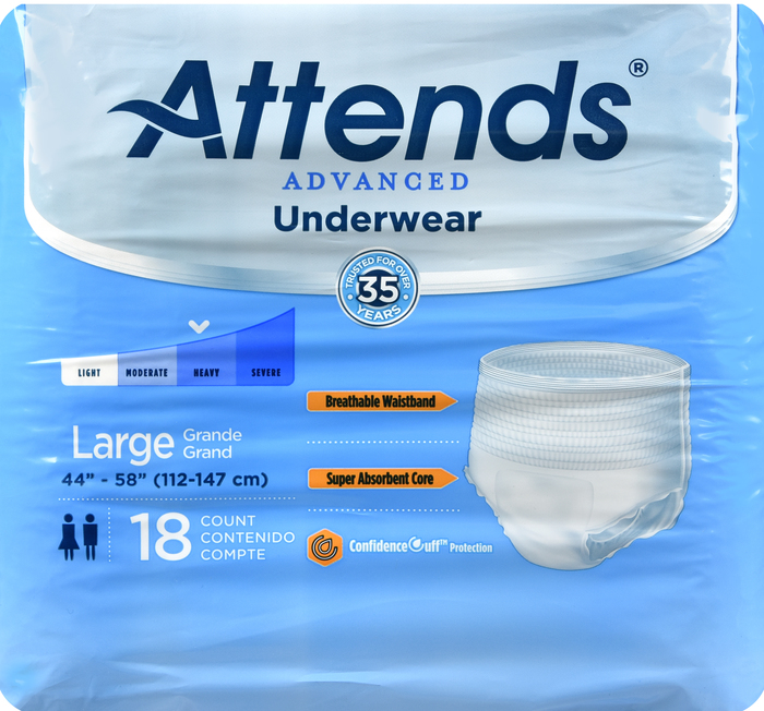 ATTENDS PROTECTIVE UNDERWEAR SUPER PLUS ABSORBENCY LARGE 4X18CT