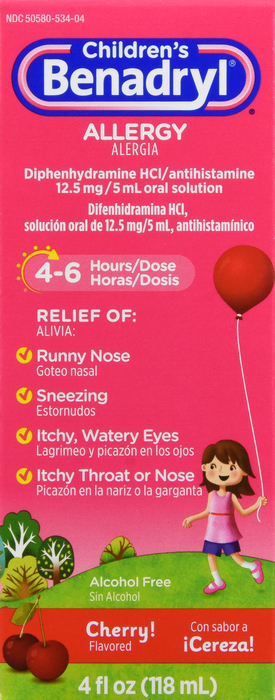 Benadryl Kids Allergy Liquid Cherry 4oz