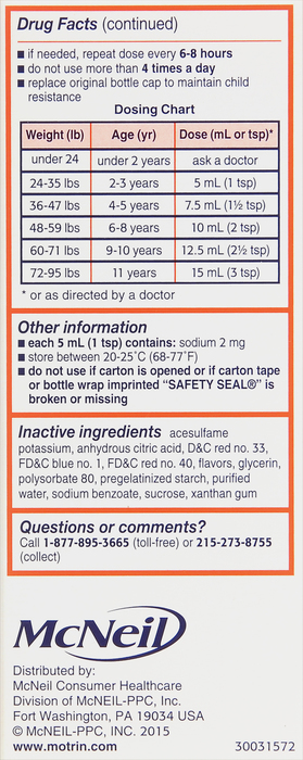 Children's Motrin Ibuprofen Grape Flavor Oral Suspension 4oz