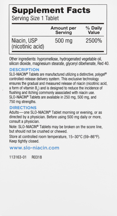 Slo-Niacin Cholesterol 500mg Dietary Supplement Tablets 100ct