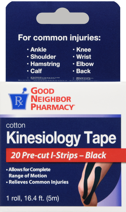 Good Neighbor Pharmacy Kinesiology Cotton Pre-Cut Strips Black Tape 20ct