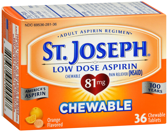 St. Joseph Aspirin 81mg Pain Reliever Orange Chewable Tablets 36ct