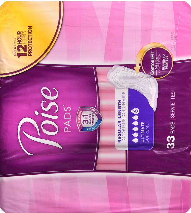 Poise Regular Length Ultimate Absorbency Pads 33ct