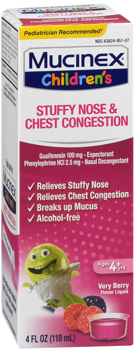 Children's Mucinex Stuffy Nose & Chest Congestion Very Berry Flavor 4oz