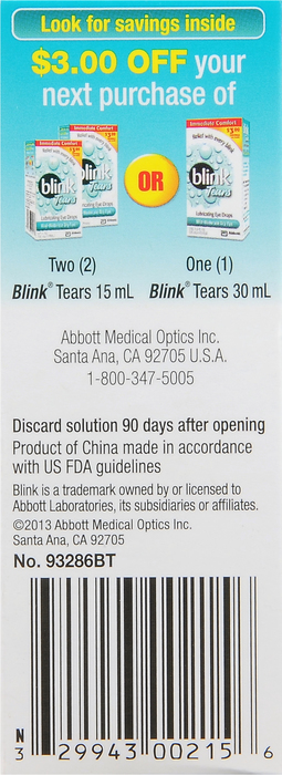 Blink Tears Lubricating Eye Drops 15ml