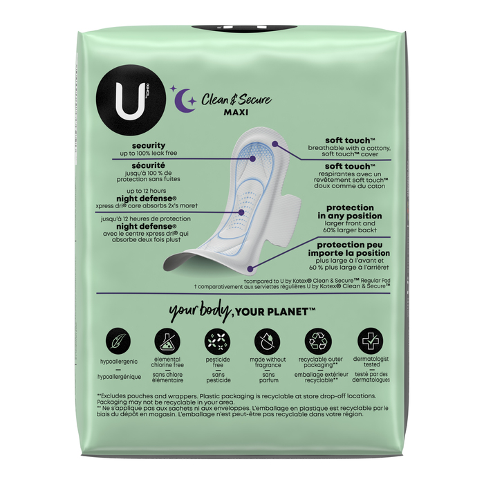 U by Kotex Premium Overnight Pads Wing 8x14ct