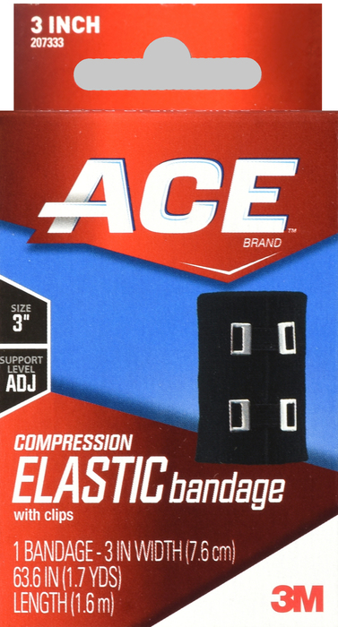 ACE 3 Inch Compression Bandage Black with Clips 1ct