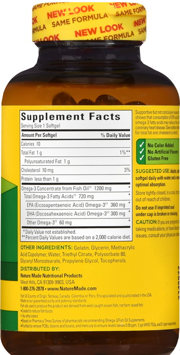 Nature Made Fish Oil Omega-3 1200mg Liquid Softgels 120ct