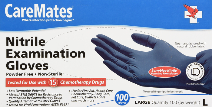 CareMates Powder-Free Nitrile Examination Gloves Large 100ct