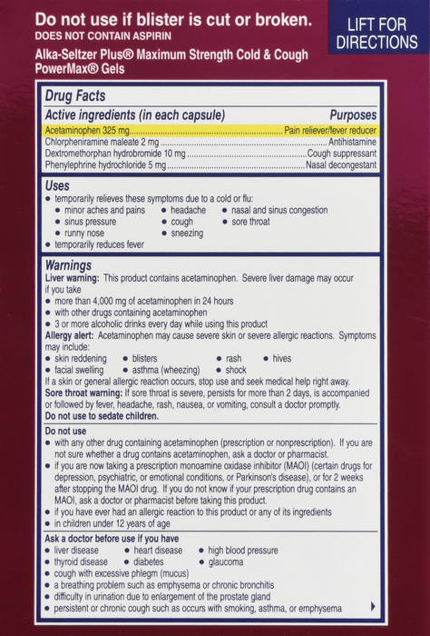 ALKA-SELTZER PLUS PWRMAX C/C GEL 16CT