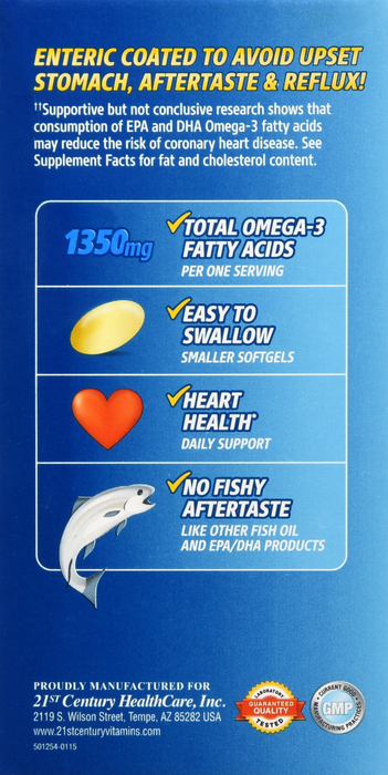 Alaska Wild Fish Oil with Mega Omega-3 Enteric-Coated Softgels 90ct