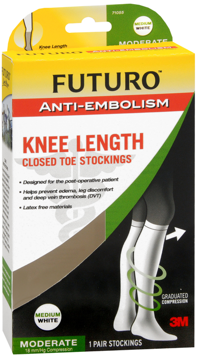 Futuro Anti-Embolism Knee Length Closed Toe Stockings White Medium Large 1ct