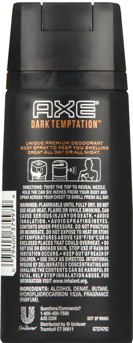 Axe Body Spray Dark Temptation 4oz