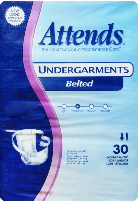 ATTENDS UNDERGARMENT BELTED MODERATE ABSORBENCY 28" 4X30CT