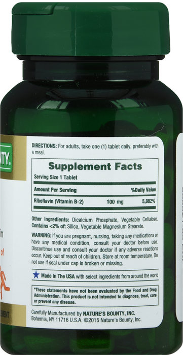 NATURES BOUNTY VITAMIN B2 100MG TABLET 100CT