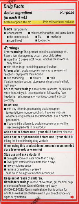 Children's Tylenol Pain + Fever 160mg Acetaminophen Dye-Free Cherry Oral Suspension 4oz