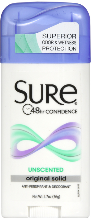 Sure Anti-Perspirant Invisible Solid Unscented Deodorant 2.7oz