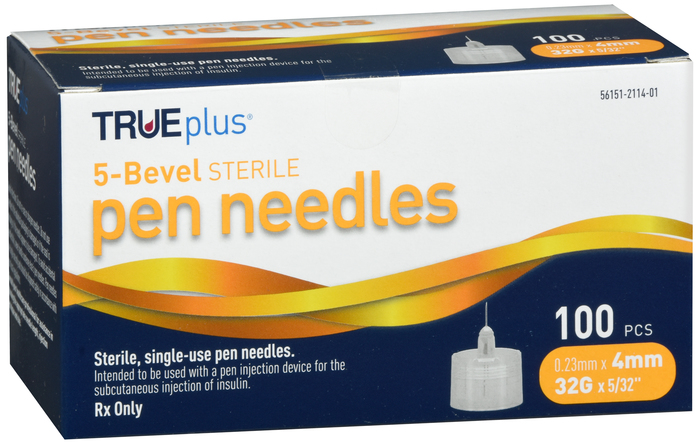 TRUEplus 5-Bevel Pen Needles 32Gx4mm 100ct