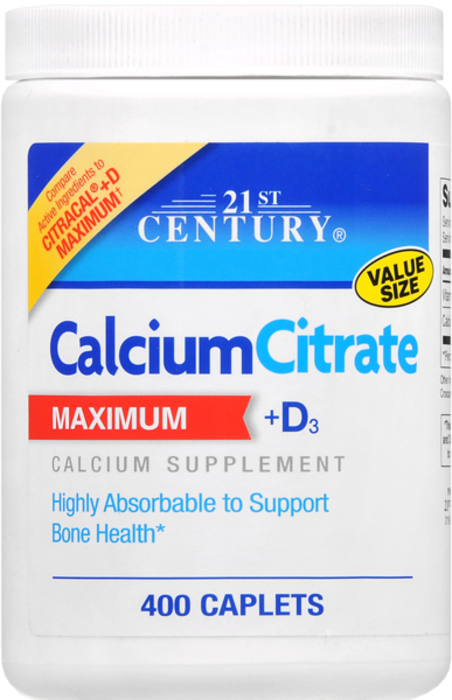 21st Century Calcium Citrate Maximum + D3 Tablets 400ct