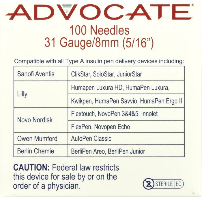 ADVOCATE PEN NEEDLE 31G 8MM 100CT