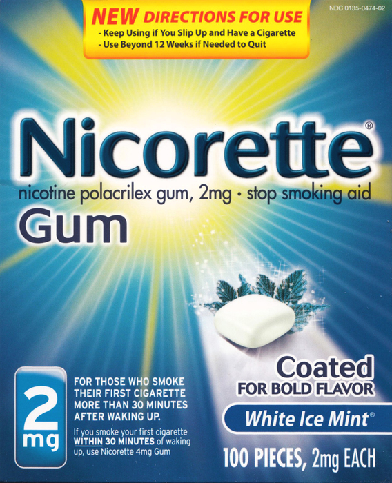 Nicorette Stop Smoking Aid 2mg White Ice Coated Nicotine Gum 100ct