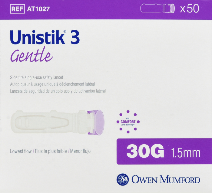 Unistik 3 Gentle Lancets 1.5mmx30g 50ct